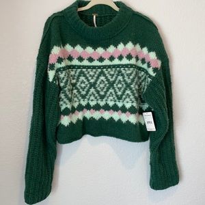 NWT Free People Knit Crop Sweater, Size Large, Color: Spearmint Pine